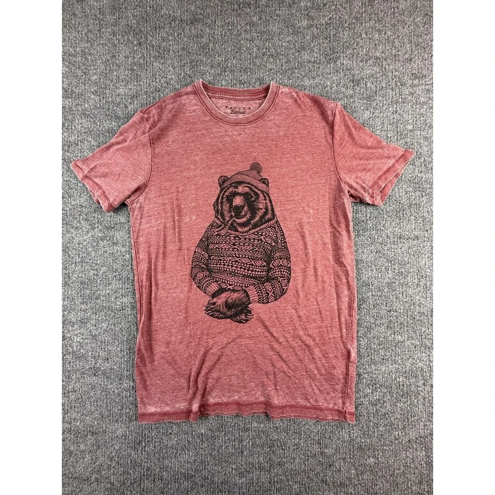 Lucky Brand Womens Small‎ Red Bear Sweater Graphic T-Shirt Tee Venice Burnout